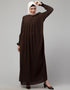 Trendy Pleats at chest Smoking Sleeve Casual Abaya In Brown Lifestyle Images