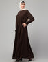Trendy Pleats at chest Smoking Sleeve Casual Abaya In Brown Back View