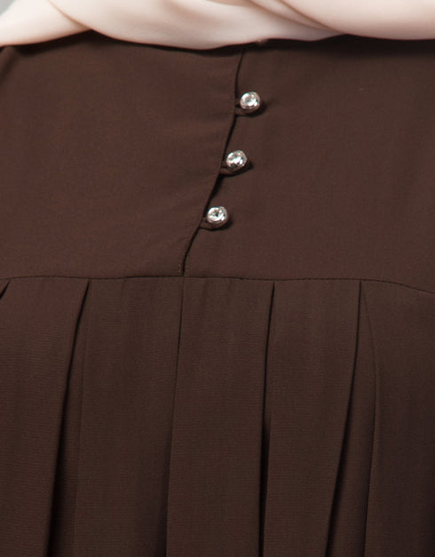 Trendy Pleats at chest Smoking Sleeve Casual Abaya In Brown Front View
