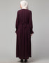 Muslimah Pleats at chest Smoking Sleeve Casual Abaya In Wine Color Close-up View