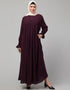 Muslimah Pleats at chest Smoking Sleeve Casual Abaya In Wine Color Lifestyle Images