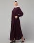 Muslimah Pleats at chest Smoking Sleeve Casual Abaya In Wine Color Additional Angles
