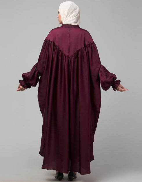 Women Yoke and Gathered Front and Back Pleated sleeve Free size Kaftan abaya Front View