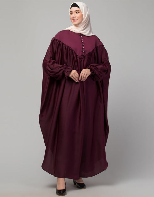 Women Yoke and Gathered Front and Back Pleated sleeve Free size Kaftan abaya Back View