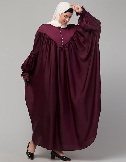 Women Yoke and Gathered Front and Back Pleated sleeve Free size Kaftan abaya Lifestyle Images