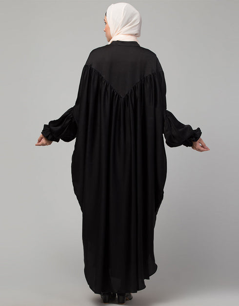 Arabic Yoke and Gathered Front and Back Pleated sleeve Free size Kaftan abaya Front View
