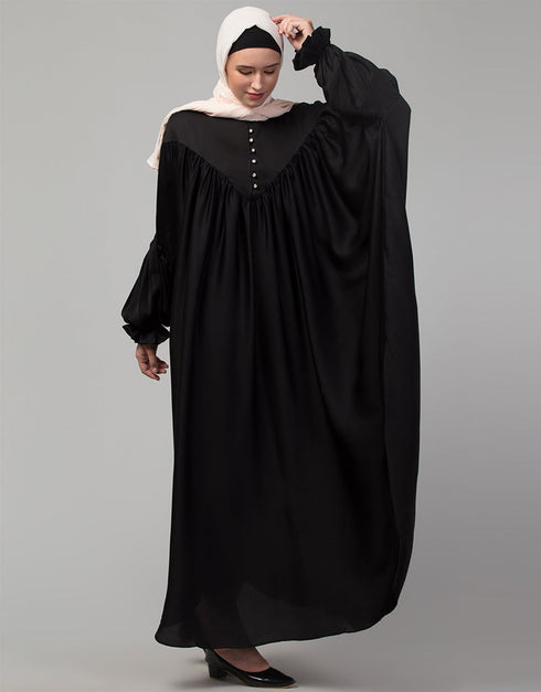 Arabic Yoke and Gathered Front and Back Pleated sleeve Free size Kaftan abaya Additional Angles