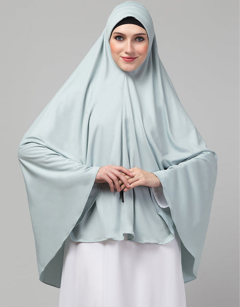 Sky Sage Green Polyester Knits Head Covers Hijab Front View