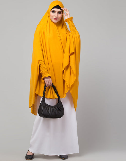 Musturd Polyester Knits Head Covers Hijab Close-up View