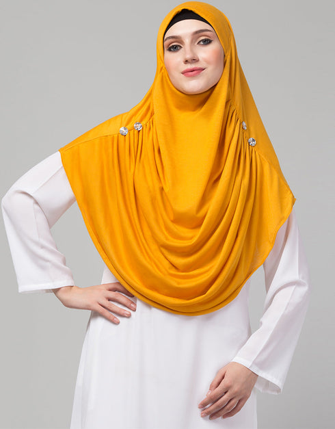 Mustard Polyester Knits Head Covers Hijab Front View