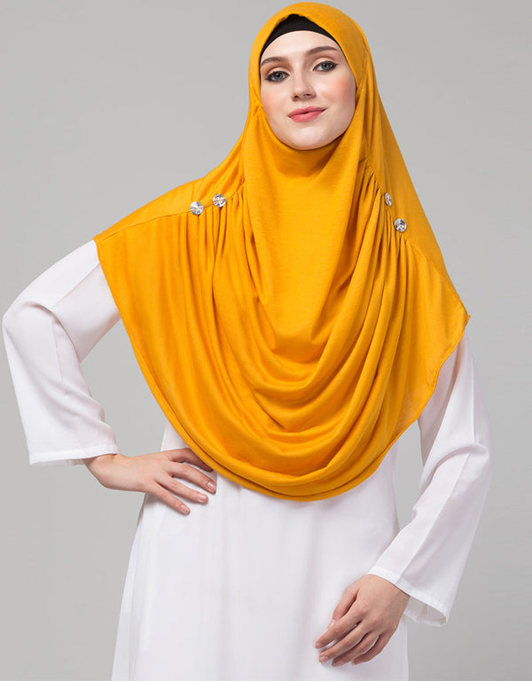 Mustard Polyester Knits Head Covers Hijab Front View