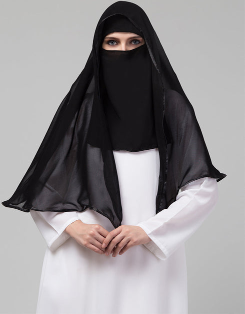 Black Polyester Georgette Head Covers Hijab Front View