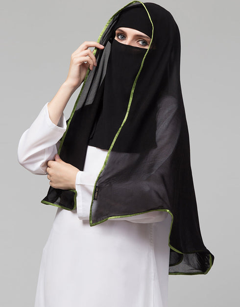 Green Polyester Georgette Head Covers Hijab Close-up View