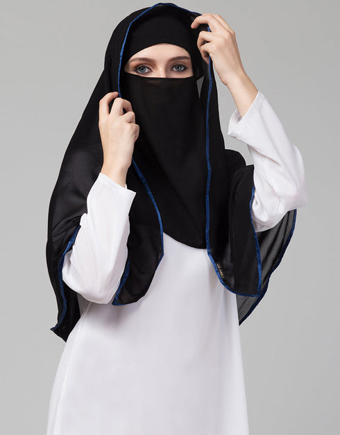 Blue Polyester Georgette Head Covers Hijab Close-up View