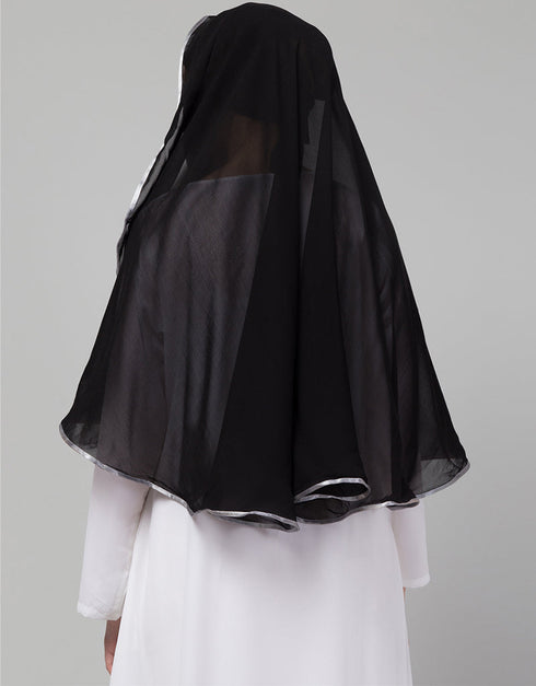 Black With Grey Polyester Georgette Head Covers Hijab Side View
