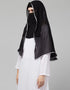 Black With Grey Polyester Georgette Head Covers Hijab Close-up View