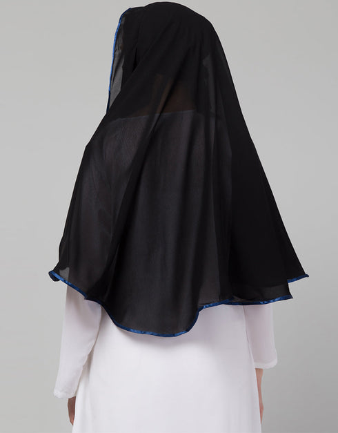 Black With Royal Blue Polyester Georgette Head Covers Hijab Side View