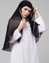 Black With Purple Polyester Georgette Head Covers Hijab Close-up View