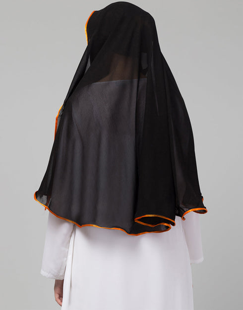 Black With Orange Polyester Georgette Head Covers Hijab Back View