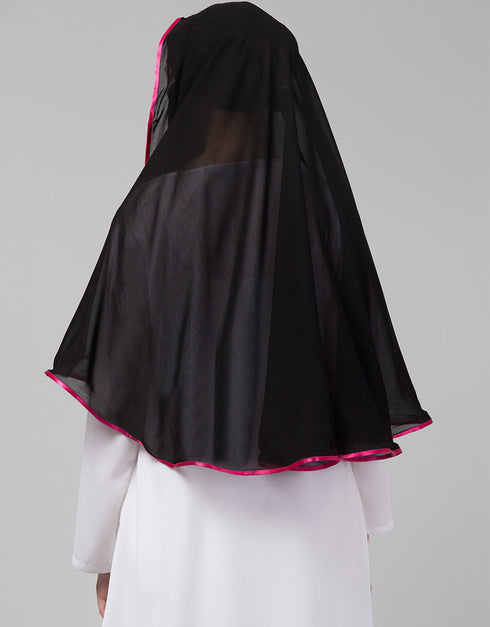 Black With Pink Polyester Georgette Head Covers Hijab Side View