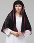 Black With Pink Polyester Georgette Head Covers Hijab Close-up View