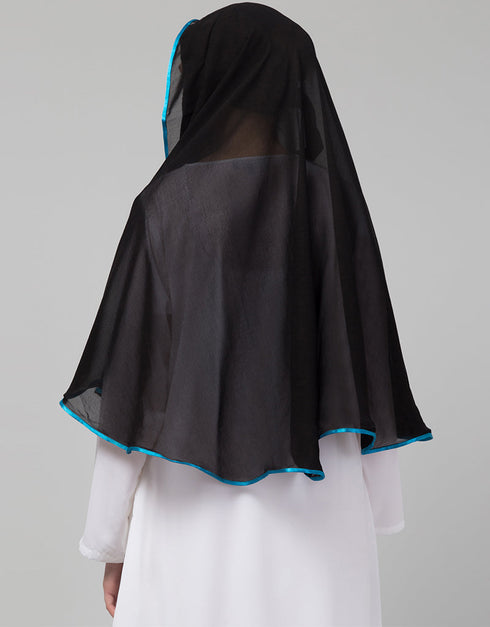 Black With Aqua Blue Polyester Georgette Head Covers Hijab Side View