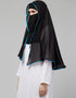 Black With Aqua Blue Polyester Georgette Head Covers Hijab Close-up View