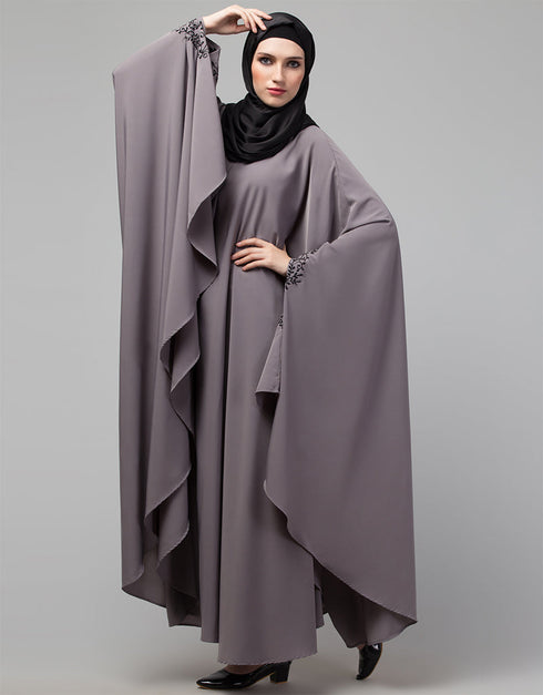 Islamic Embroidered Irani Kaftan In Light purple Color Back View