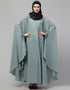 Modest Embroidered Irani Kaftan In Sage green Color Front View