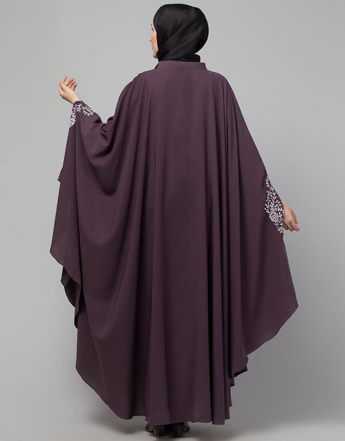 Muslim Embroidered Irani Kaftan In Dusty purple Color Front View