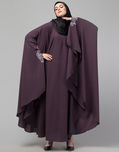 Muslim Embroidered Irani Kaftan In Dusty purple Color Back View