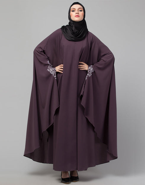 Muslim Embroidered Irani Kaftan In Dusty purple Color Front View