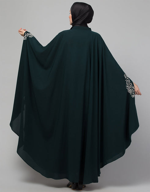 Dubai Embroidered Irani Kaftan In Bottle Green Color Front View