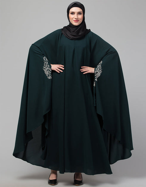 Dubai Embroidered Irani Kaftan In Bottle Green Color Front View