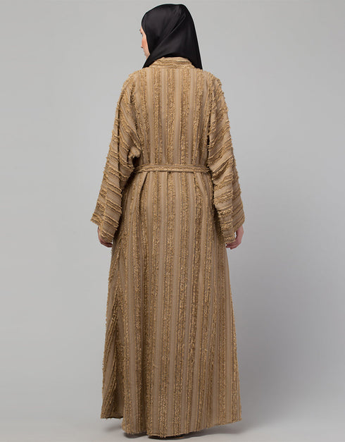 Muslimah Beautiful Trendy Beige Color Abaya Close-up View