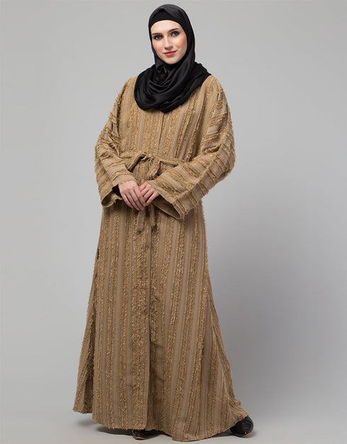 Muslimah Beautiful Trendy Beige Color Abaya Back View