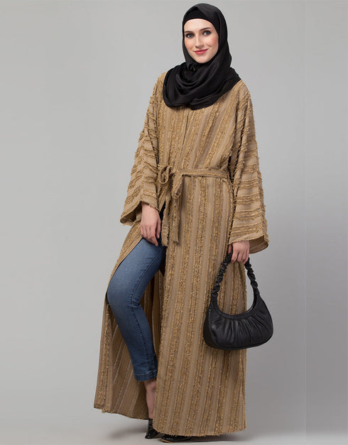 Muslimah Beautiful Trendy Beige Color Abaya Front View