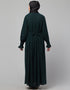 Modern Pleats at chest Smoking Sleeve Casual Abaya In Bottle Green Close-up View