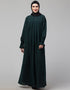Modern Pleats at chest Smoking Sleeve Casual Abaya In Bottle Green Front View