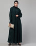 Modern Pleats at chest Smoking Sleeve Casual Abaya In Bottle Green Side View