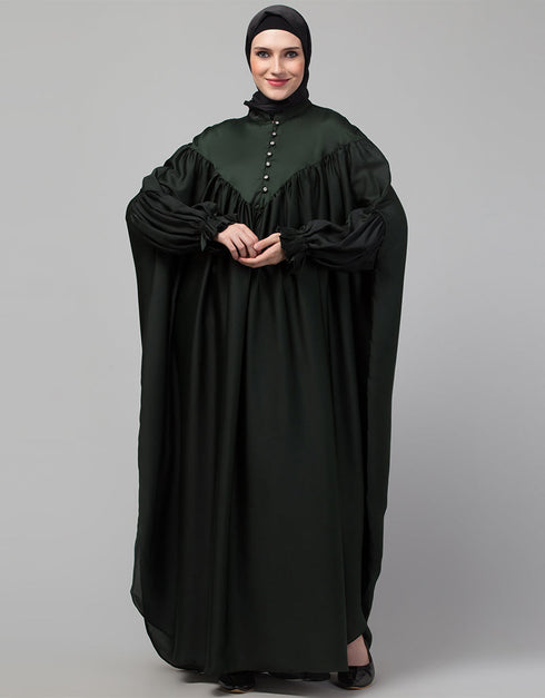 Chic Yoke and Gathered Front and Back Pleated sleeve Free size Kaftan abaya Side View