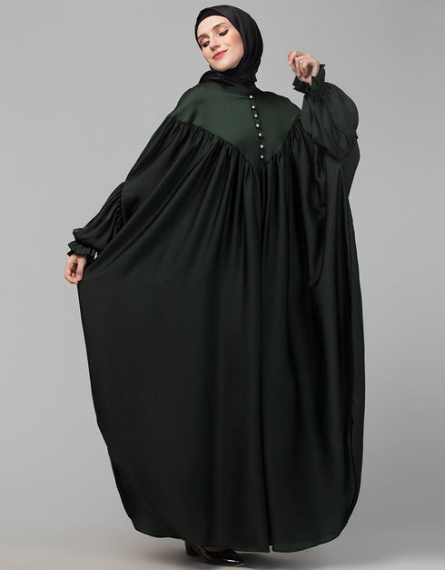 Chic Yoke and Gathered Front and Back Pleated sleeve Free size Kaftan abaya Front View