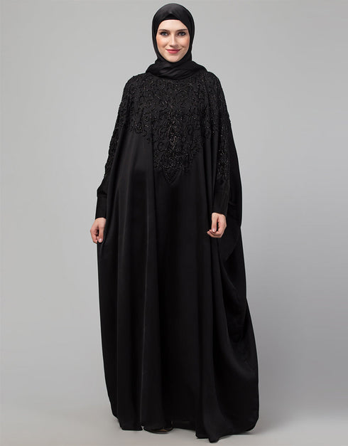 Women Beautiful Black Color embroidery Work Abaya Side View