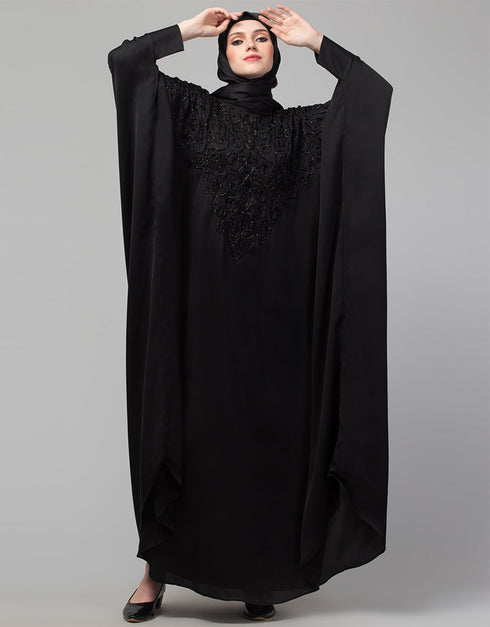 Women Beautiful Black Color embroidery Work Abaya Front View