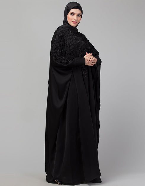 Women Beautiful Black Color embroidery Work Abaya Close-up View