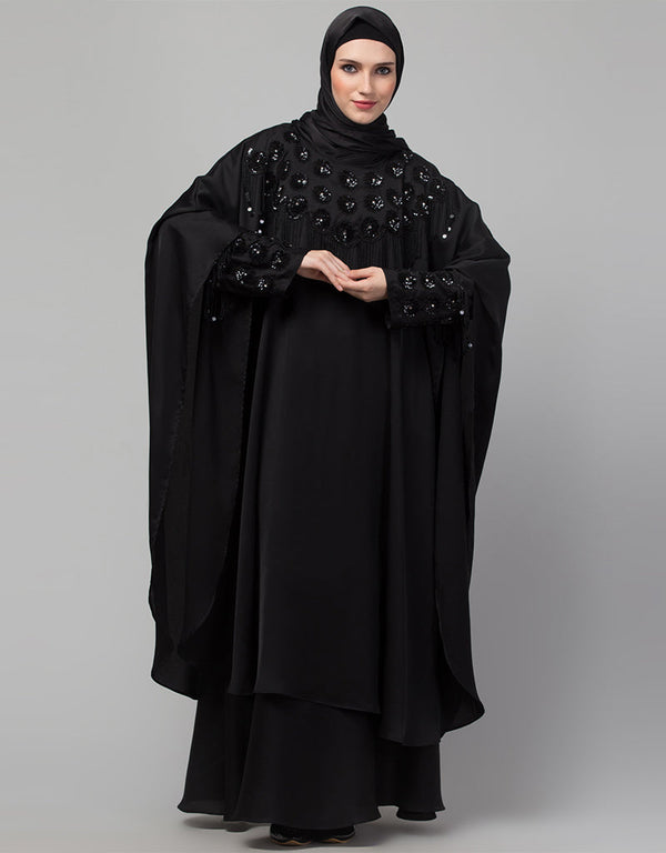 Arabic Beautiful Black Color embroidery Work Abaya Front View
