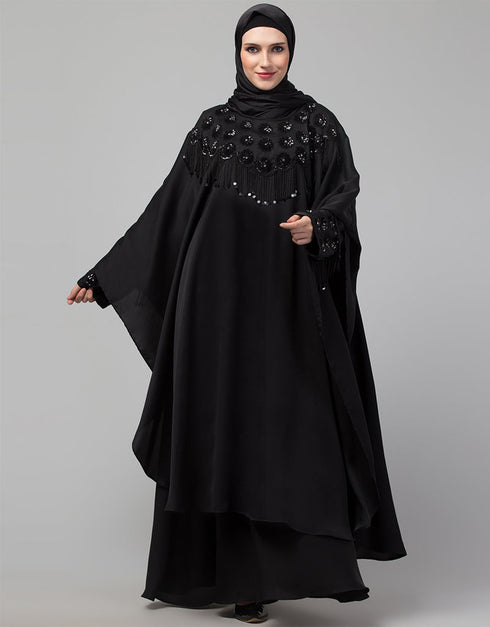 Arabic Beautiful Black Color embroidery Work Abaya Front View