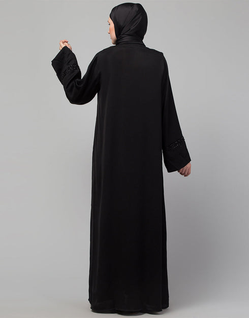 Islamic Beautiful Black Color embroidery Work Abaya Back View