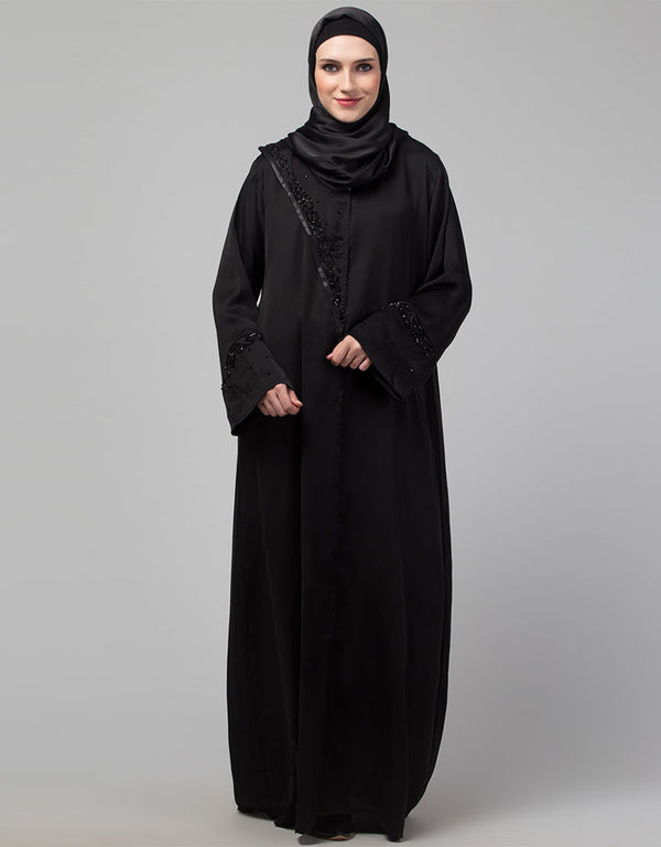 Islamic Beautiful Black Color embroidery Work Abaya Front View