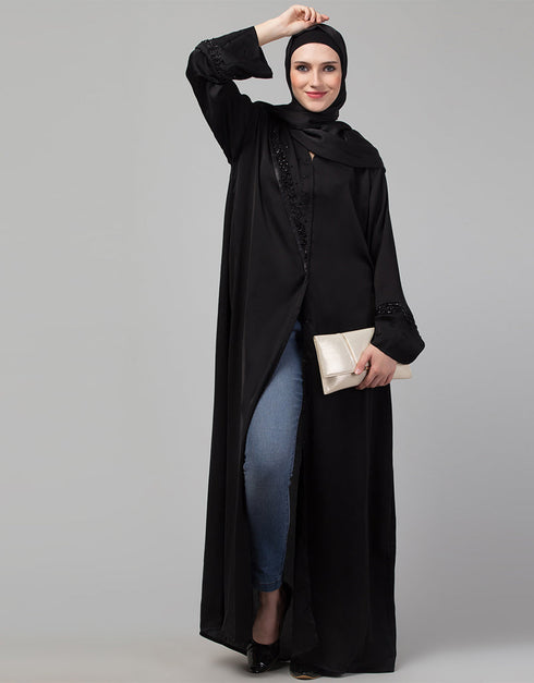 Islamic Beautiful Black Color embroidery Work Abaya Front View